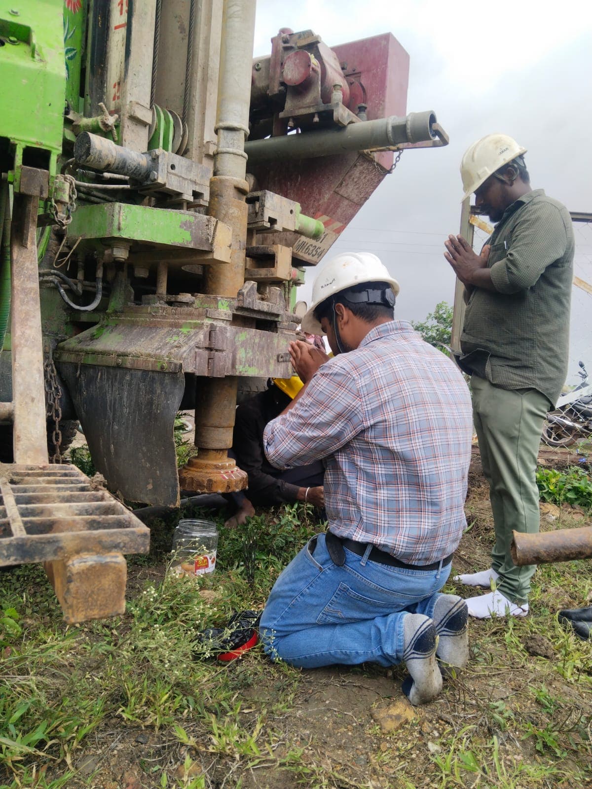 Borehole being drilled for installation of MMO coated titanium anodes