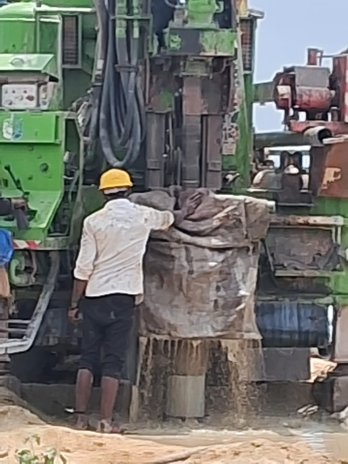 Drilling rig set up for borehole work for MMO anode installation